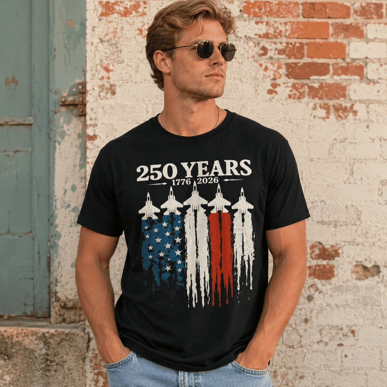 250 Years 1776-2026 Patriotic Graphic Tee - USA Semi-Quincentennial Jet T-Shirt