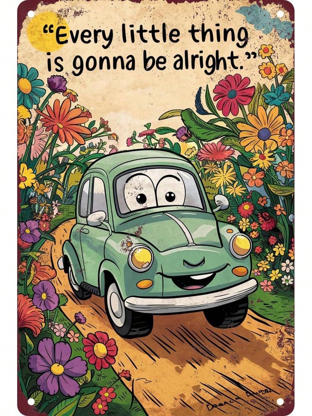 Every Little Thing Metal Tin Sign - Funny Vintage Beetle Car Floral Wall Decor