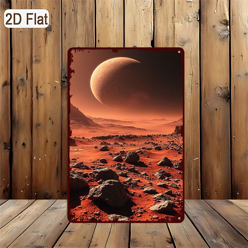Martian Landscape Metal Sign - Red Planet Space Tin Wall Art Decor