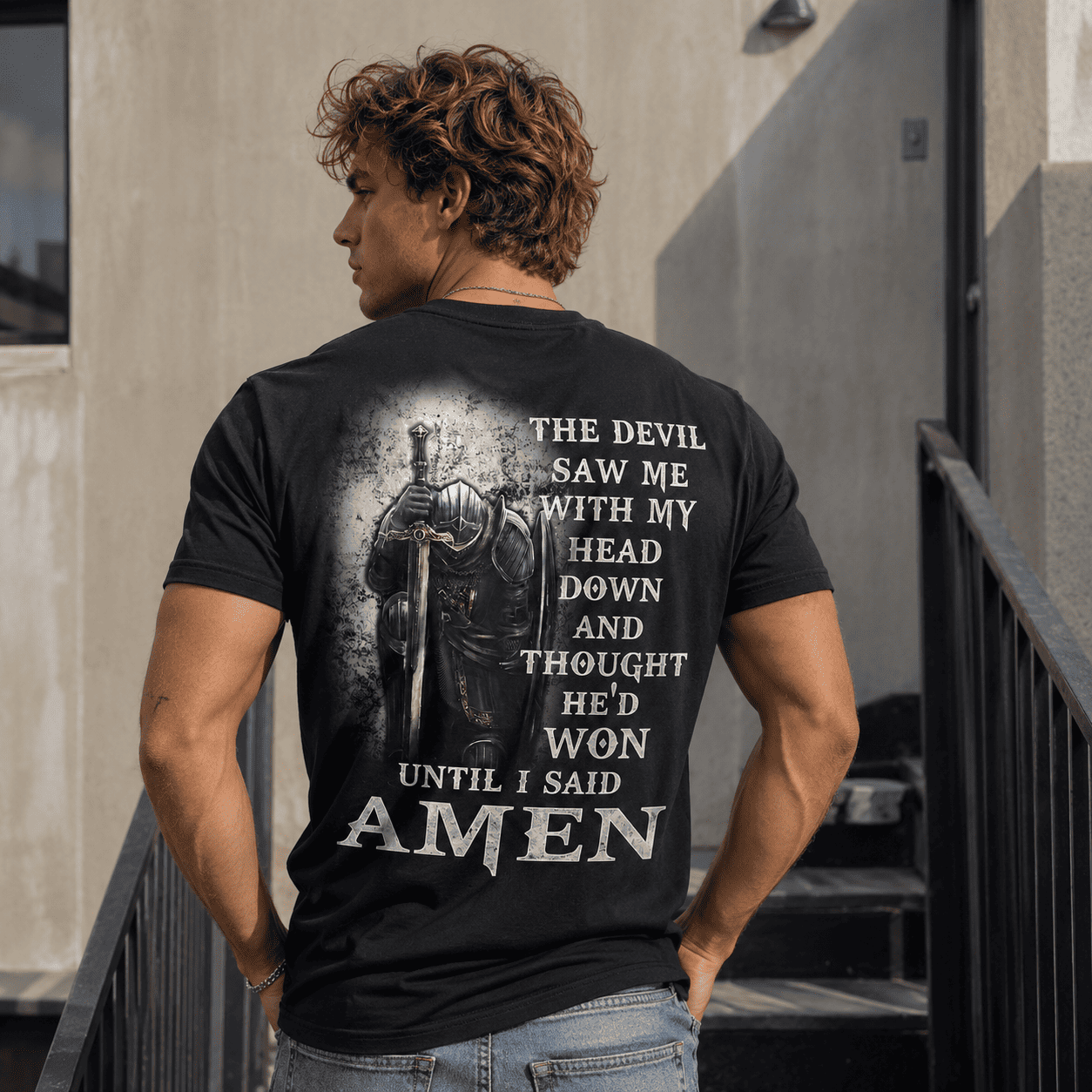 Amen Christian Knight T Shirt Religious Faith Armor of God Tee