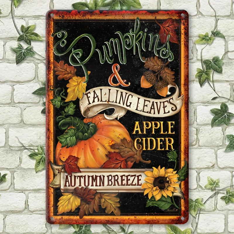 Retro Autumn Tin Sign Vintage Chalkboard Pumpkin Patch Porch Kitchen Wall Art