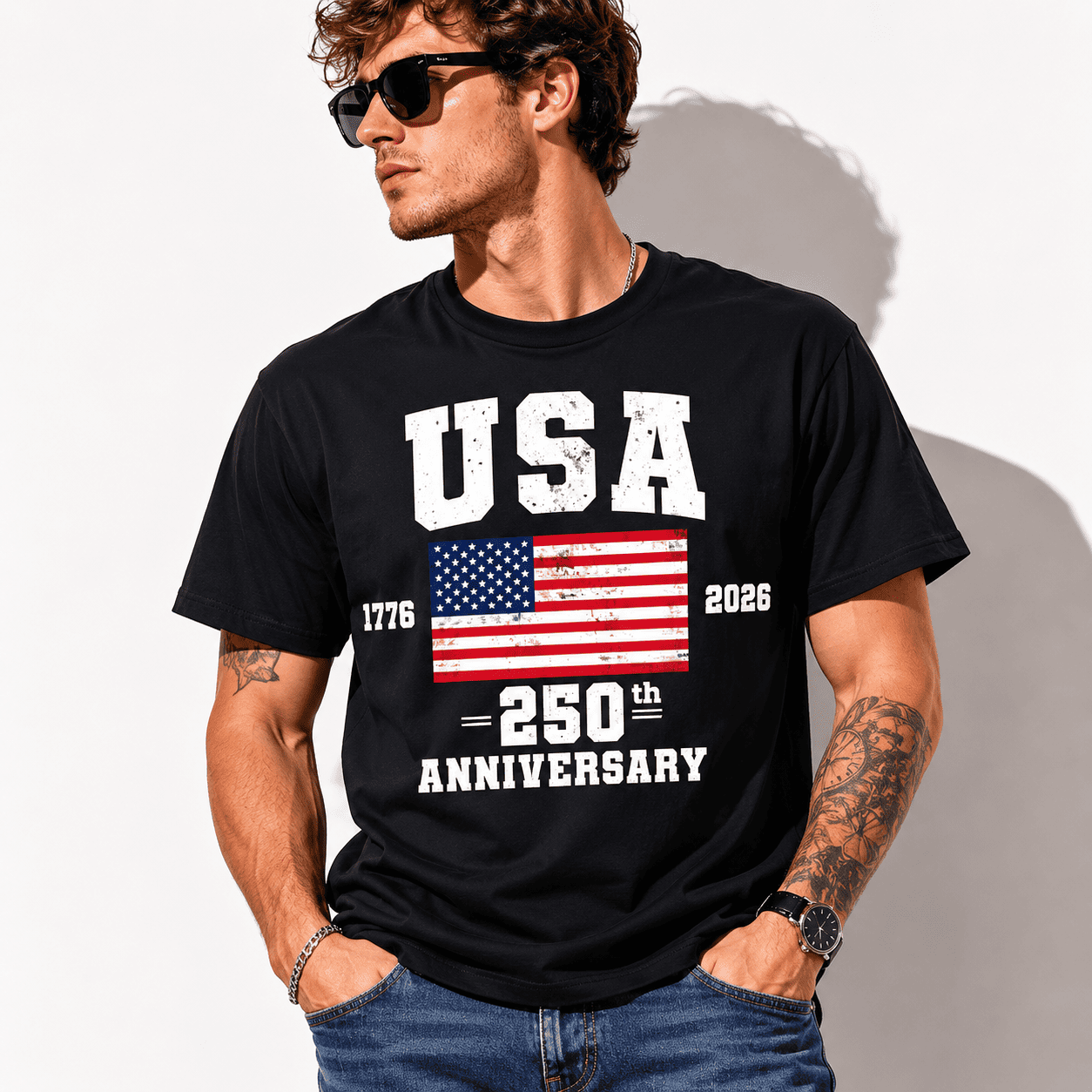 4th of July USA Flag Patriotic America 250th Anniversary Men's T-Shirt