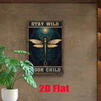 Stay Wild Moon Child Metal Sign - Artistic Dragonfly Tin Wall Decor Plaque