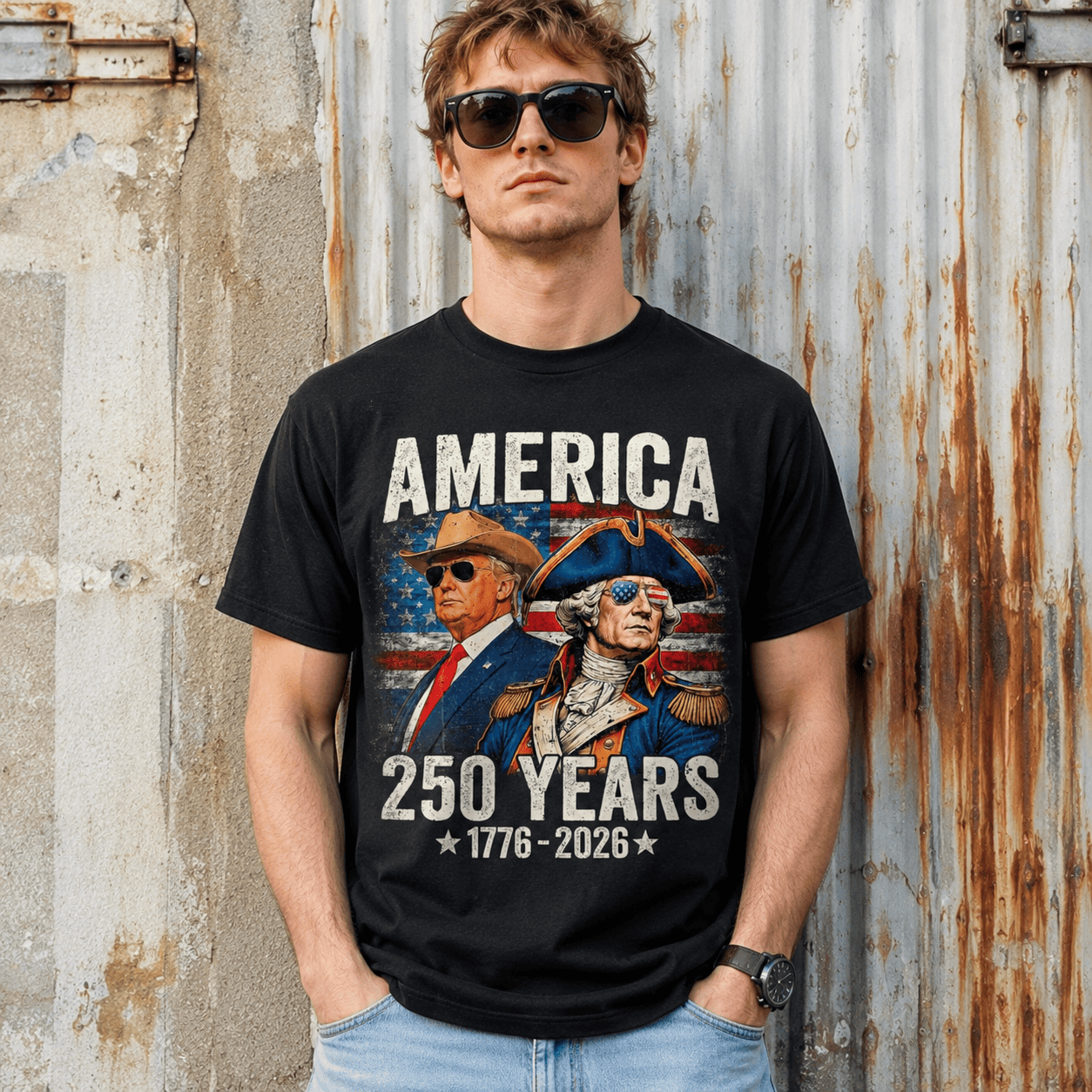Funny America 250th Anniversary Trump Washington Patriotic USA T-Shirt
