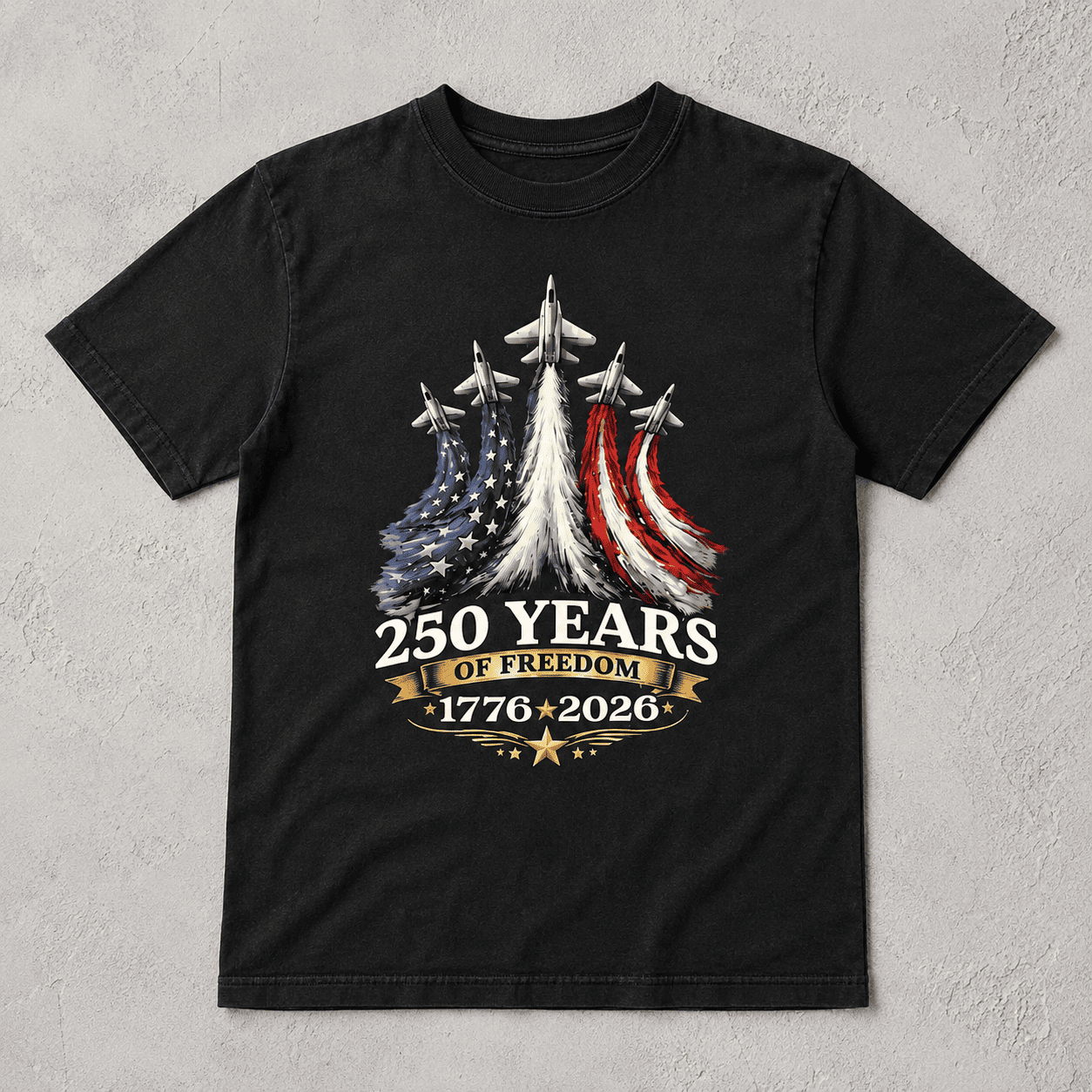 USA 250th Anniversary Fighter Jet Flag Patriotic Independence T-Shirt
