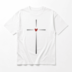 Men's Cross Heart Graphic T-Shirt Christian Faith Casual Short Sleeve Tee