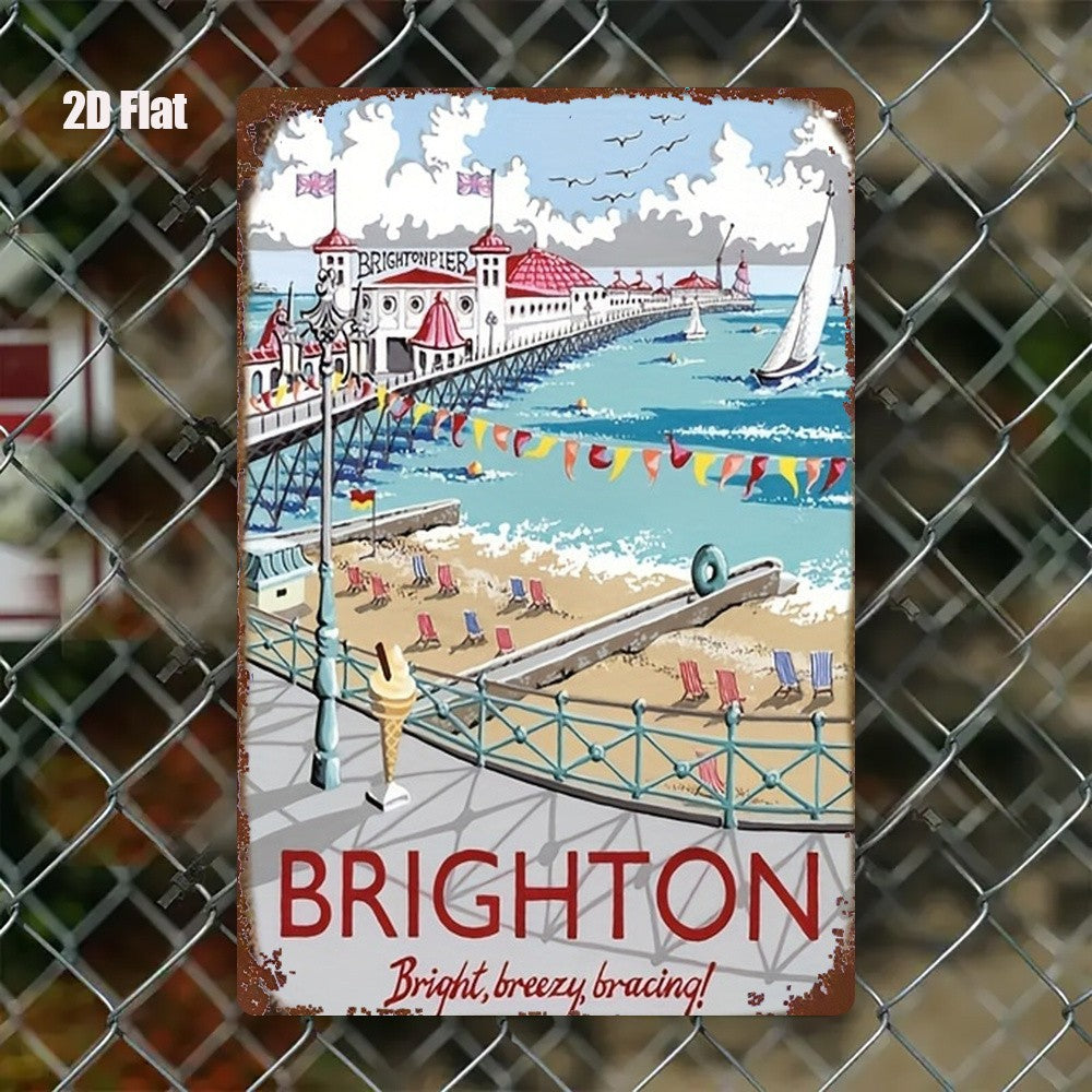 Classic British Seaside Tin Sign - Brighton Pier Wall Art Metal Poster
