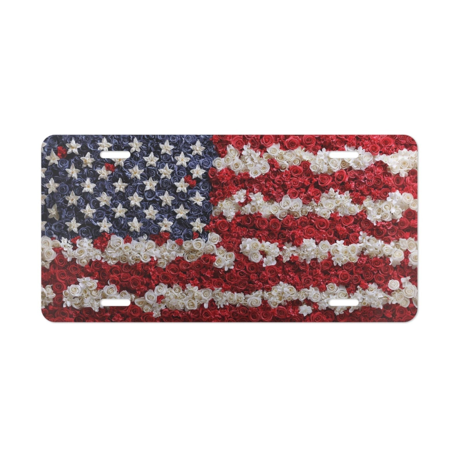 American Flag Roses License Plate Patriotic Veteran US Flag Car Tag Decor
