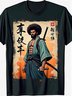Retro African Samurai Graphic T-Shirt Japanese Warrior Streetwear Casual Tee
