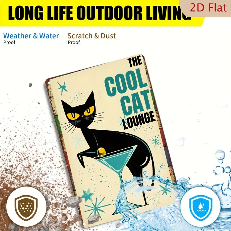 Cool Cat Lounge Tin Sign Vintage Mid-Century Metal Sign Home Bar Cocktail Wall