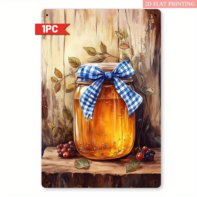 Rustic Honey Mason Jar Metal Tn Sign - Retro Country Kitchen Tin Wall Decor