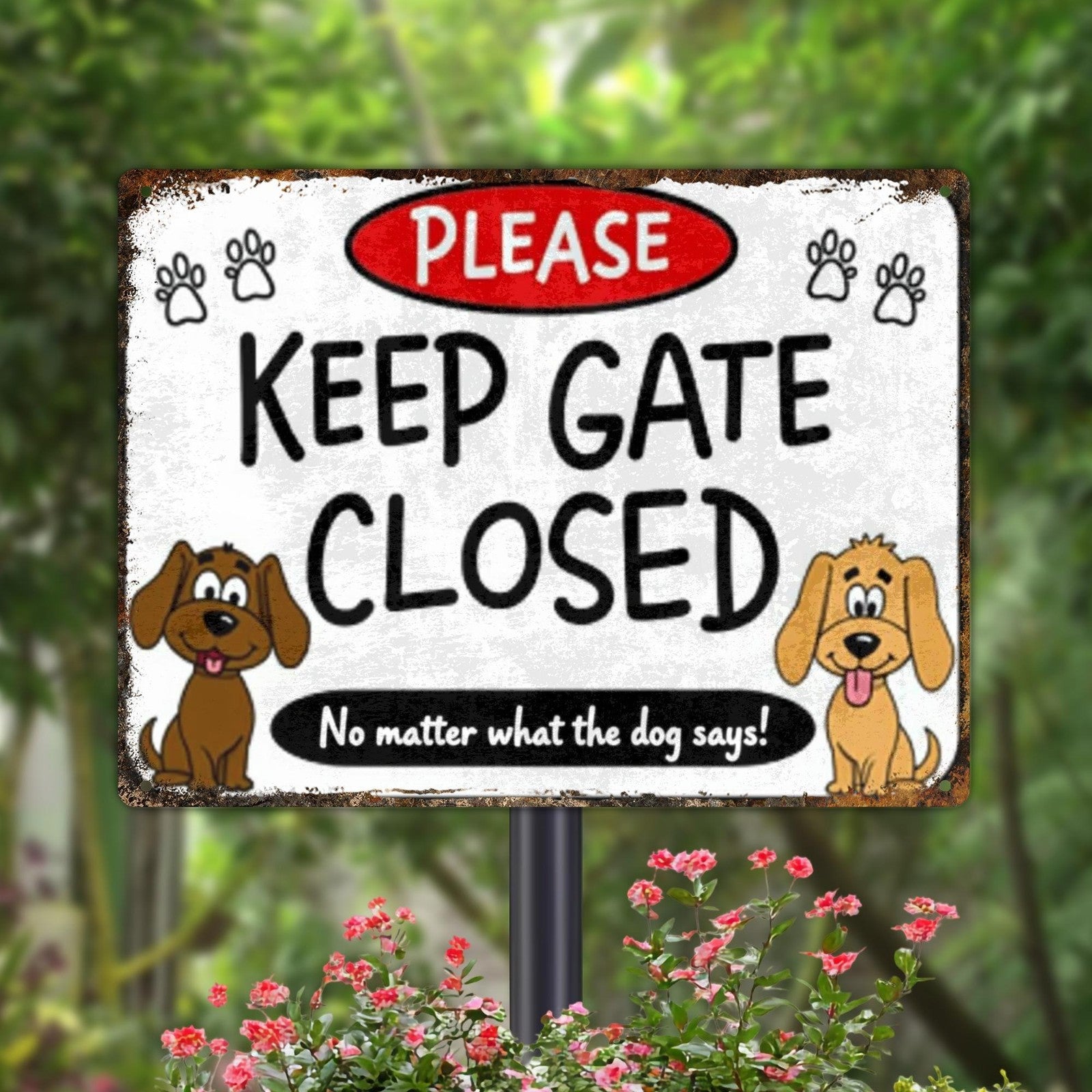 Retro Metal Sign Funny Puppy Cartoon Graphic Cute Garden Fence Backyard Wall Art