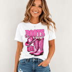 Women Western Cowgirl T-Shirt Pink Cowboy Boots Hat Graphic Rodeo Summer Tee