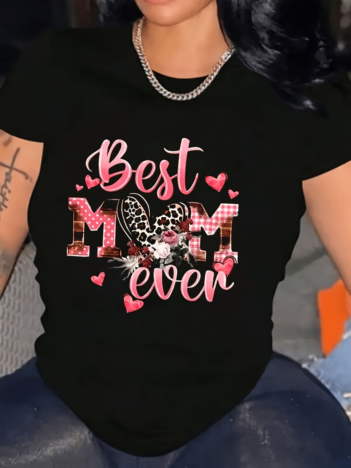 Women's Best Mom Ever Mother's Day Graphic Crew Neck T-Shirt Gift