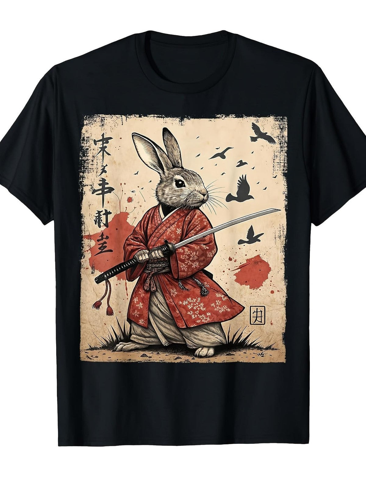 Samurai Rabbit Japanese Anime Graphic T-Shirt Retro Manga Streetwear Tee