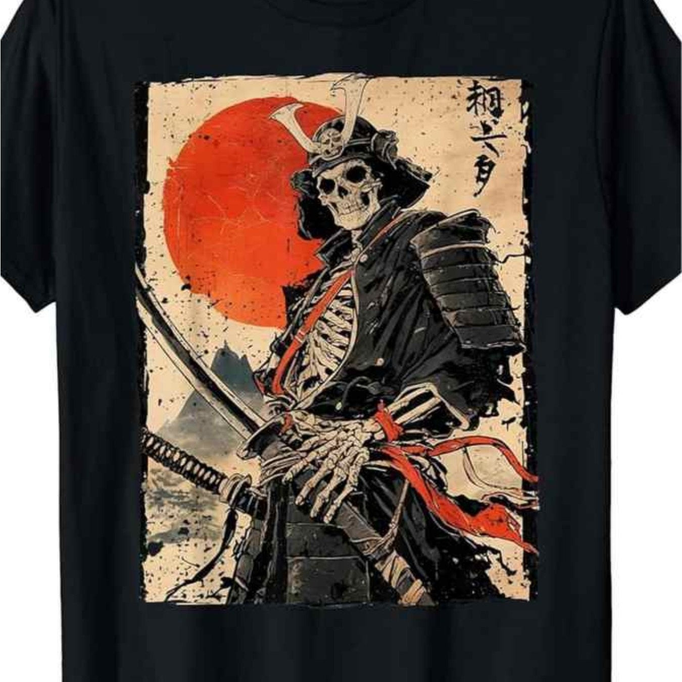 Samurai Skull T Shirt Ukiyo E Japanese Warrior Graphic Streetwear Tee Top