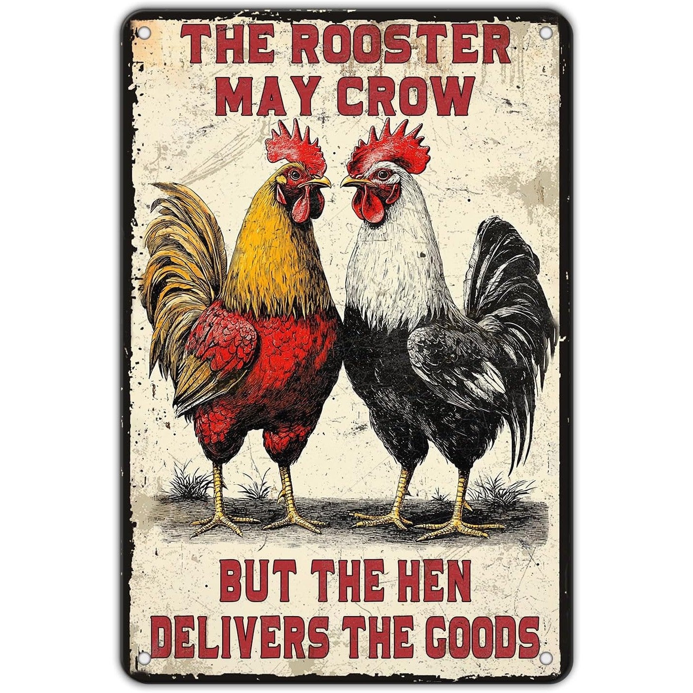 Funny Rooster Metal Sign Vintage Hen Delivers The Goods Chicken Coop Decor