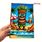 Tiki Bar Metal Sign - Funny Tiki Man With Sunglasses Tin Wall Art Decor