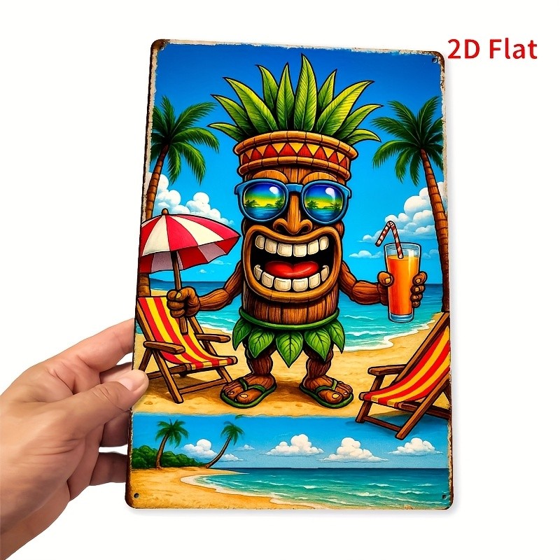 Tiki Bar Metal Sign - Funny Tiki Man With Sunglasses Tin Wall Art Decor
