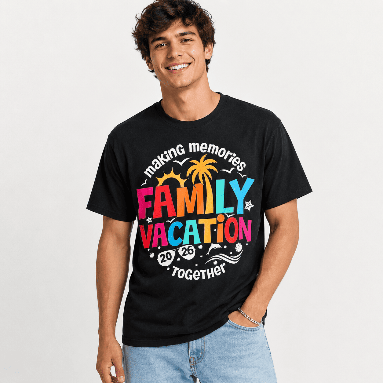 Family Vacation 2026 T-Shirt | Colorful Tropical Beach Graphic Tee