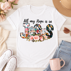 All My Hope Is In Jesus Graphic Tee - Floral Patchwork Faith T-Shirt