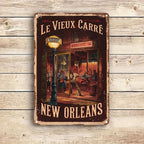 "Le Vieux Carre" Metal Sign - New Orleans Jazz Tin Wall Art Decor Plaque