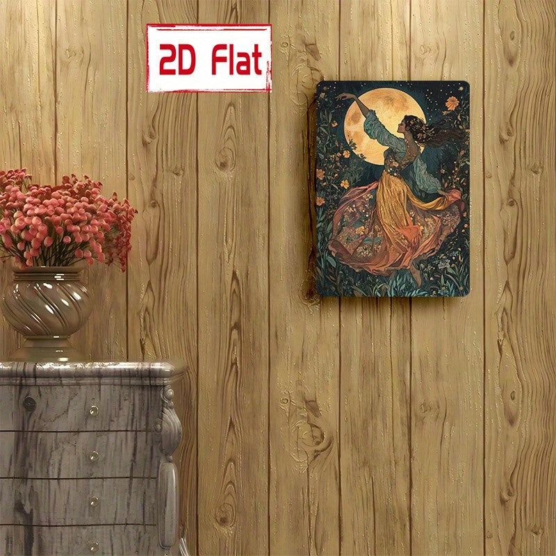 Boho Dancing Girl Metal Sign Vintage Witchy Floral Graphic Novelty Kitchen Gift