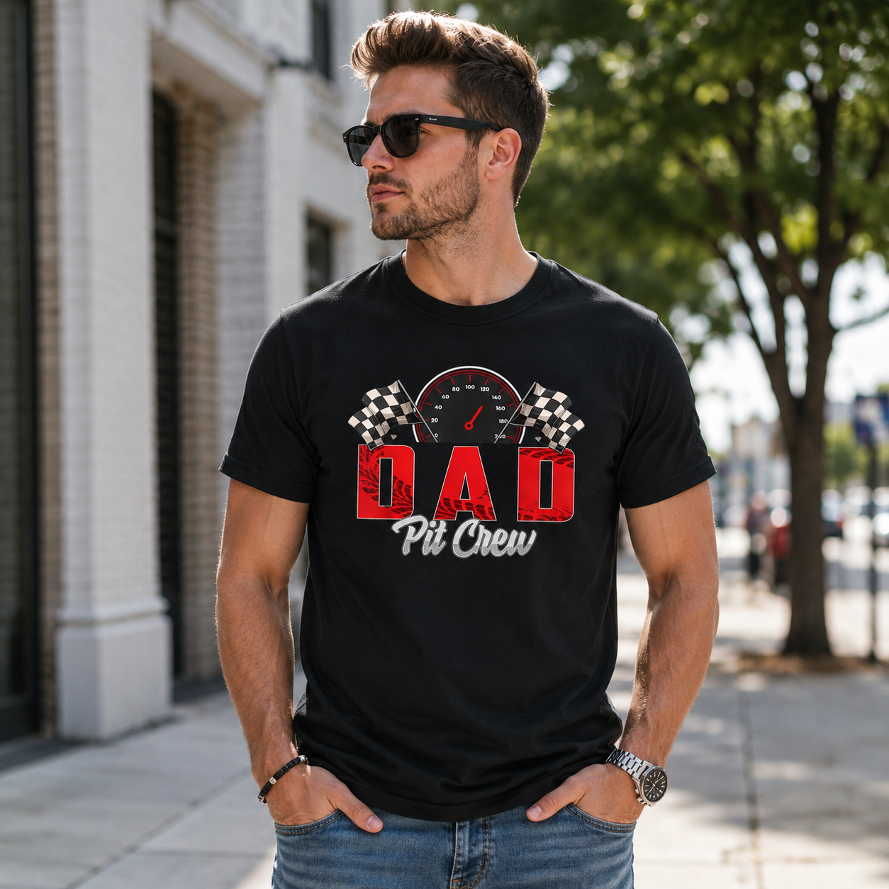 Dad Pit Crew Racing Graphic Tee - Funny Automotive Father’s Day T-Shirt