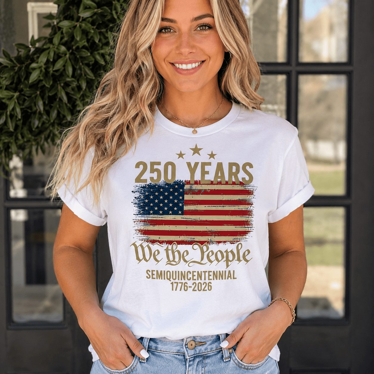 Women's Retro USA 250th Anniversary Flag Patriotic 4th of July T-Shirt