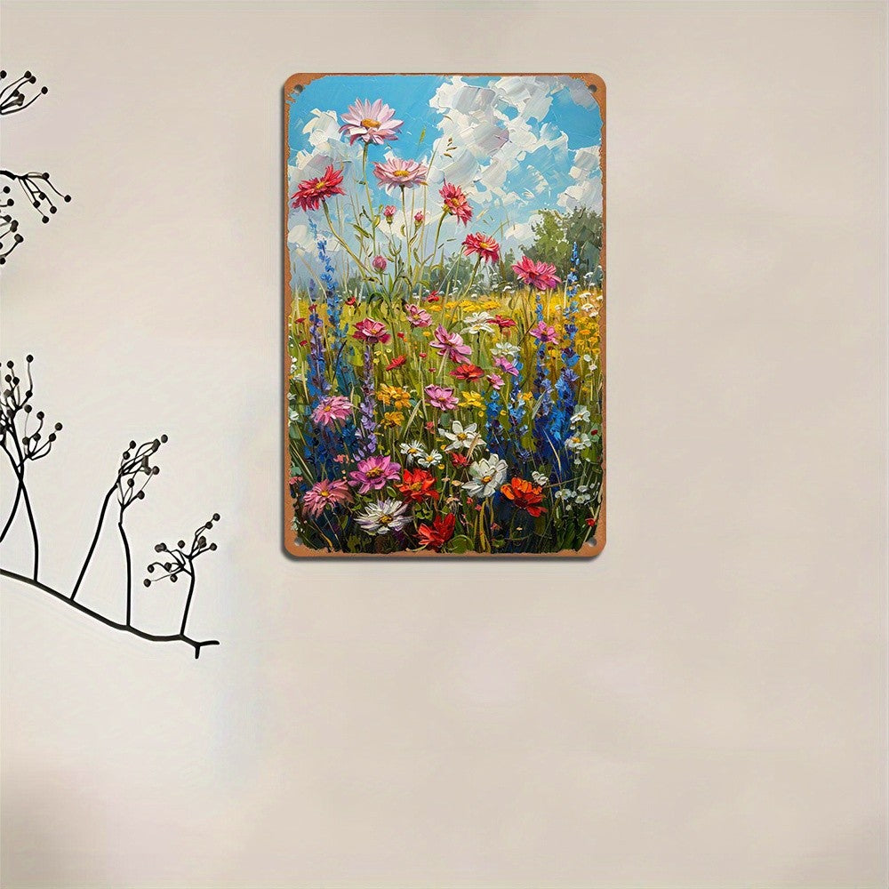 Wildflower Metal Sign - Impressionist Floral Tin Wall Art Decor Plaque