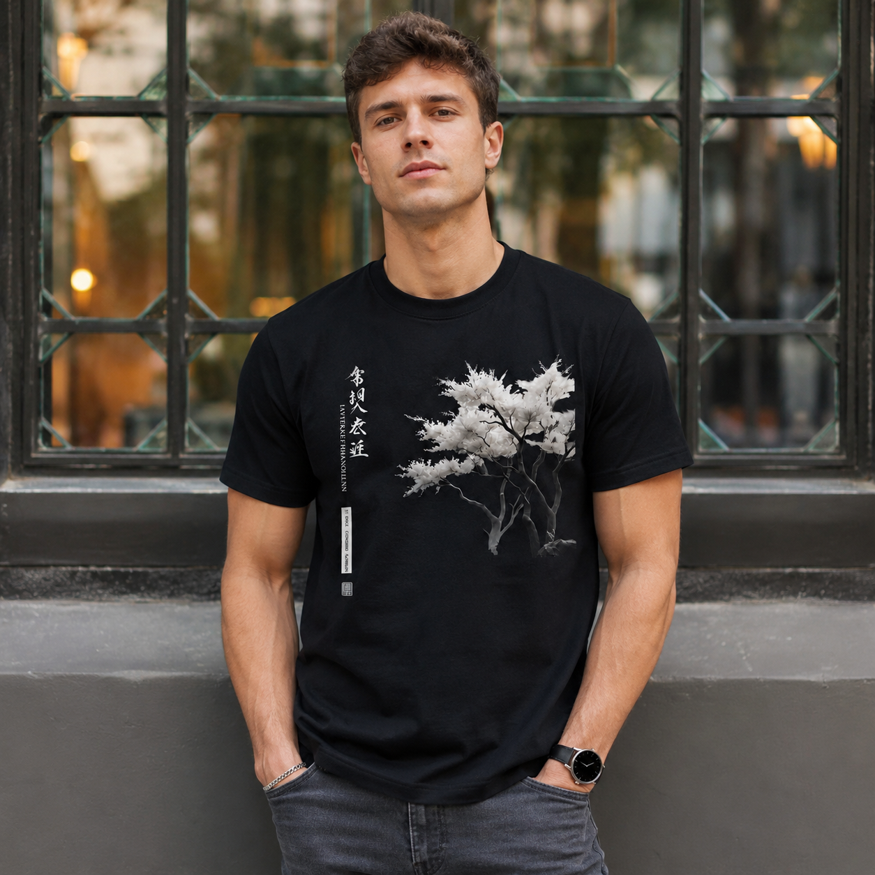 Japanese Cherry Blossom Tree T Shirt Minimalist Graphic Casual Crew Neck Tee