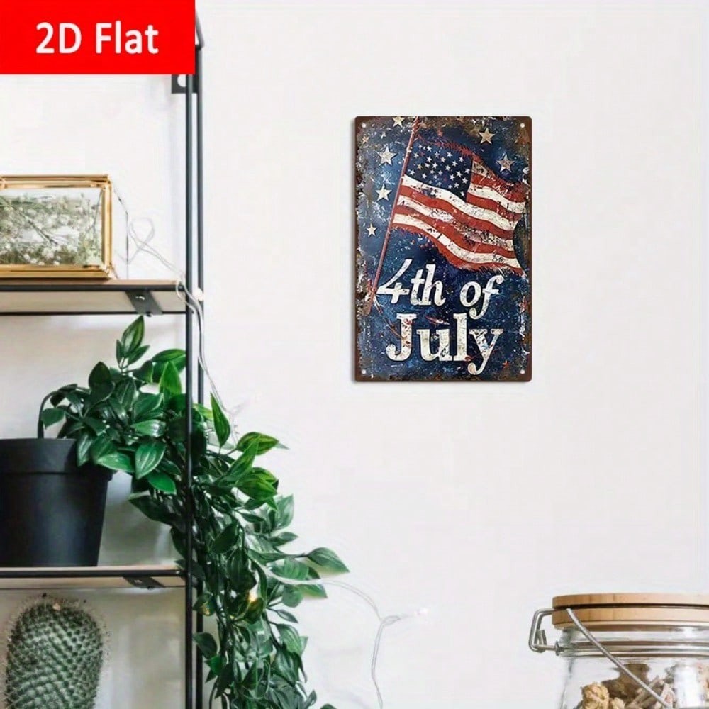 Rustic Independence Day Metal Tin Sign - USA Stars & Stripes Garage Wall Decor