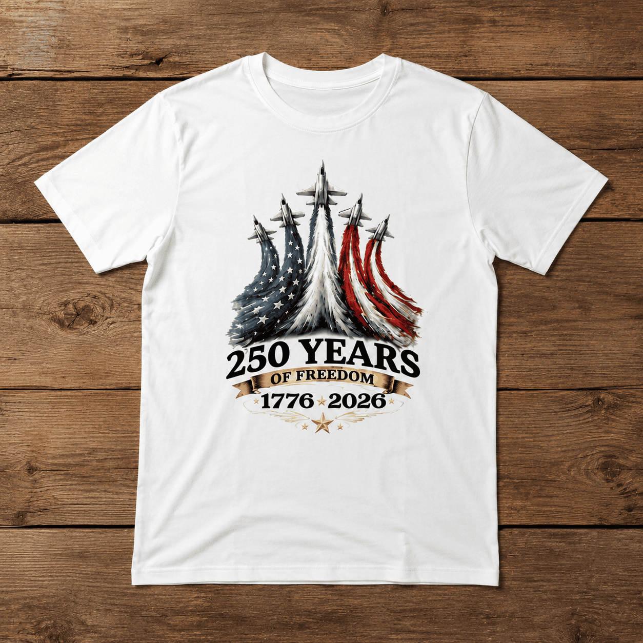 USA 250th Anniversary Fighter Jet Flag Patriotic Independence T-Shirt
