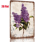 Rustic Floral Tin Sign - Purple Lilac Flower Metal Poster Wall Art Decor