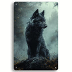 Black Wolf Metal Sign - Moody Forest Animal Tin Wall Art Poster Decor