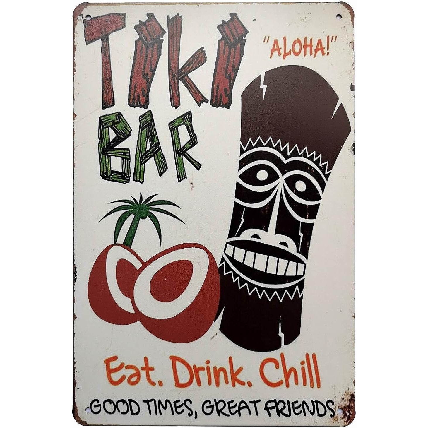 Rustic Tiki Bar Metal Tin Aloha Sign Retro Hawaiian Island Patio Pool Wall Decor