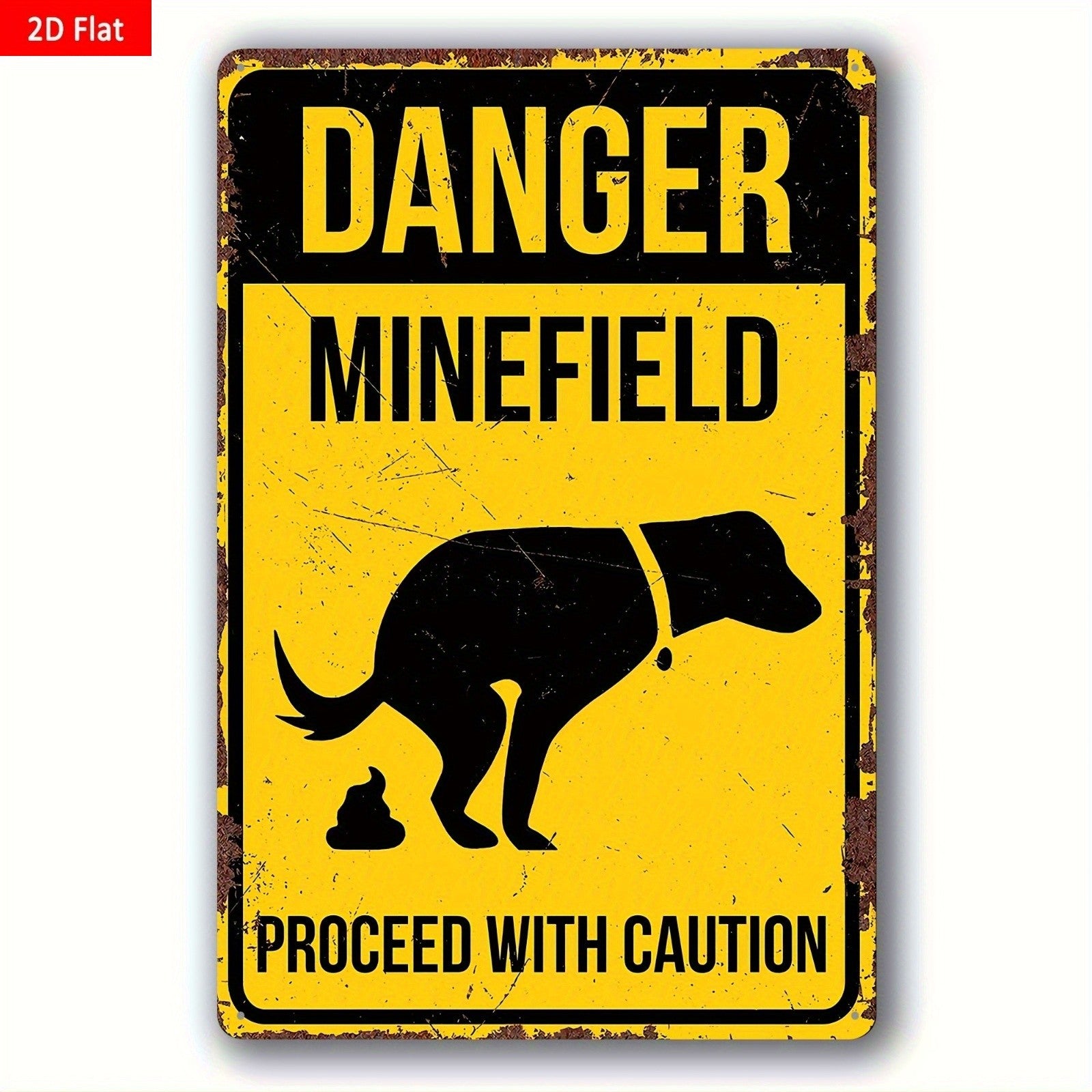 Funny Danger Minefield Metal Tin Sign - Retro Dog Poop Yard Caution Plaque