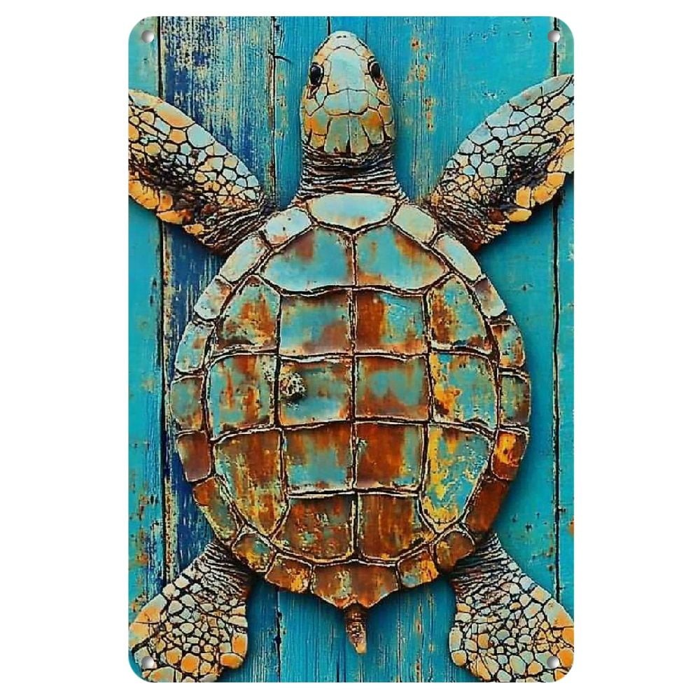 Retro Sea Turtle Tin Sign Vintage Coastal Ocean Marine Nautical Wall Art