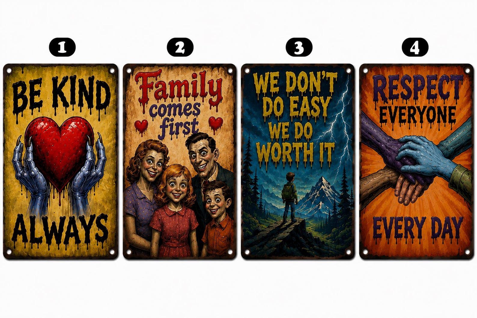 Horror Motivational Metal Sign Gothic Family Rules Plaque Spooky Wall Decor