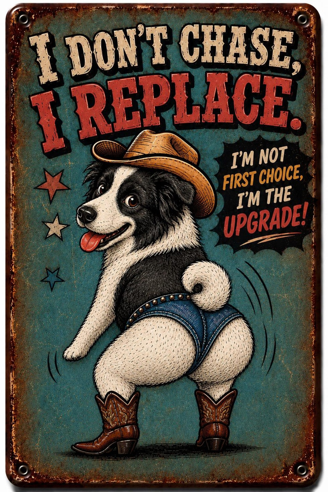 Funny Pug Metal Sign, I Don't Chase I Replace, Western Dog Decor
