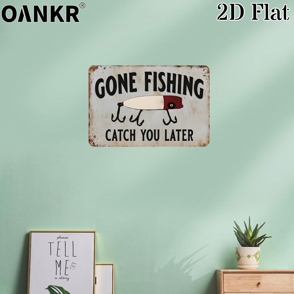 Gone Fishing Catch You Later Tin Sign Vintage Metal Lure Wall Decor Cabin Gift