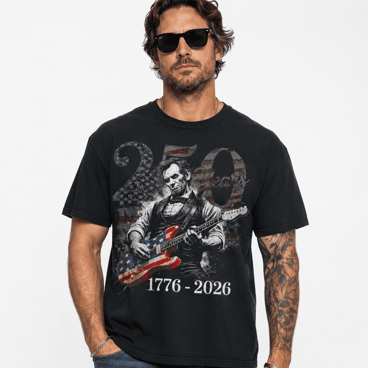 Abraham Lincoln Guitar USA 250th Anniversary Patriotic 4th of July T-Shirt