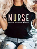 Nurse Care Inspire Heal Graphic Tee - Cute Pastel Nursing Gift T-Shirt