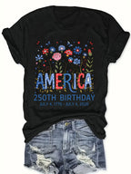 Women's USA 250th Birthday 1776–2026 Floral Butterfly Patriotic T-Shirt