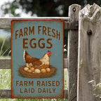 Rustic Farm Fresh Eggs Metal Tin Sign - Retro Chicken Raised Laid Daily Plaque