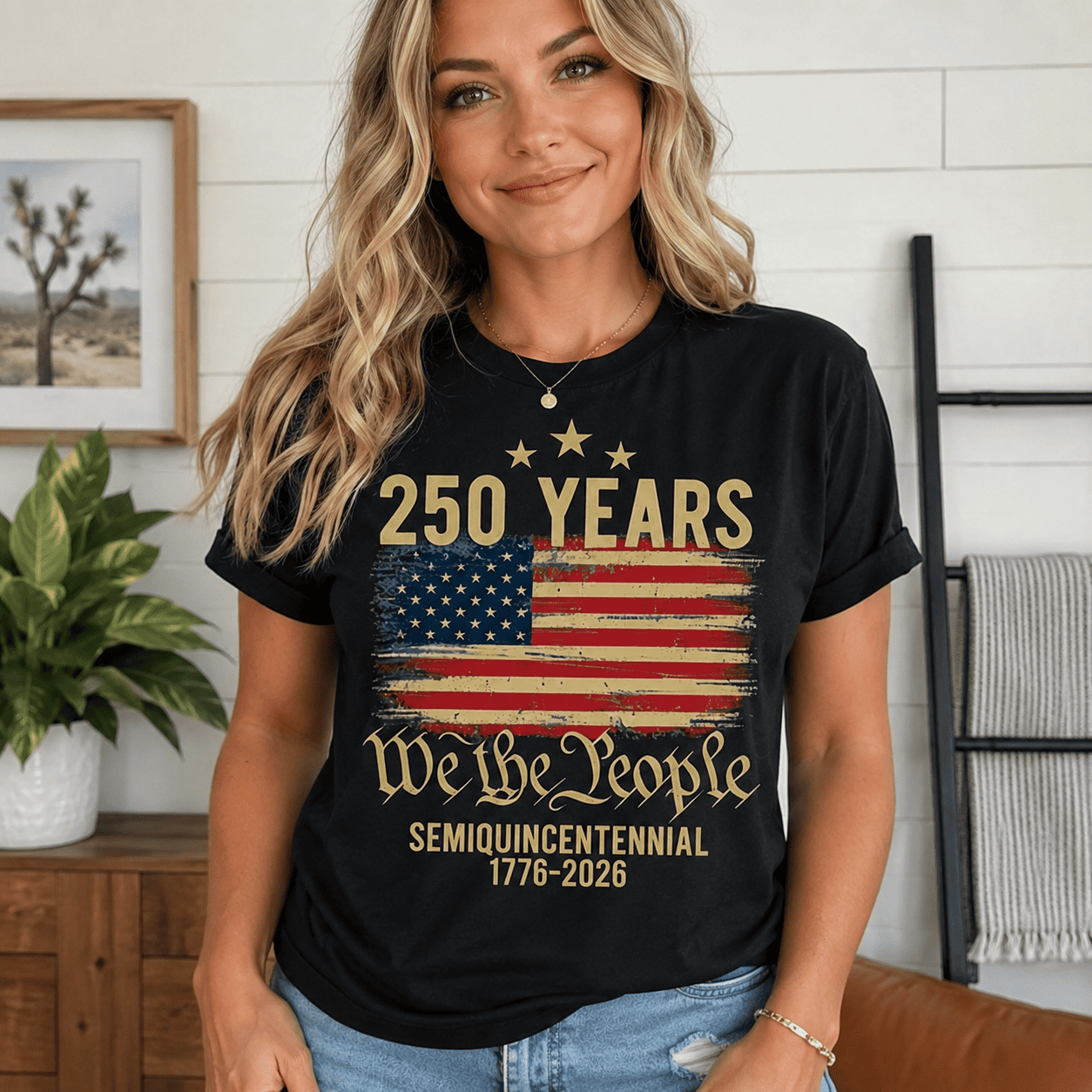 Women's Retro USA 250th Anniversary Flag Patriotic 4th of July T-Shirt