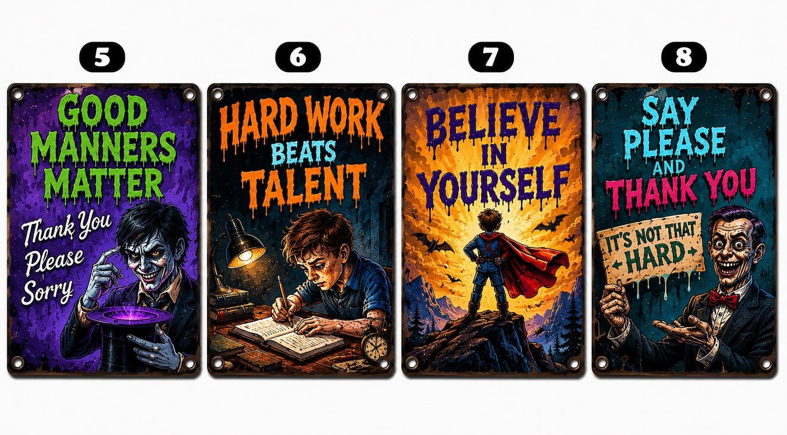 Horror Motivational Metal Sign Gothic Family Rules Plaque Spooky Wall Decor
