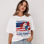 America 250 Years Semicentennial Graphic Tee - Patriotic Floral USA Flag T-Shirt
