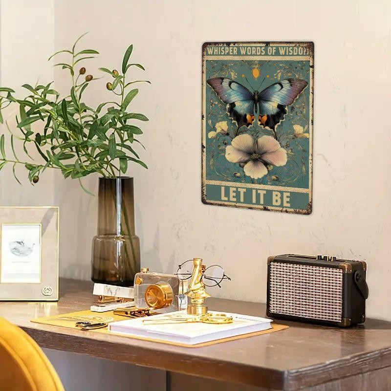 Rustic Butterfly Tin Sign - Inspirational "Whisper Words of Wisdom" Wall Art
