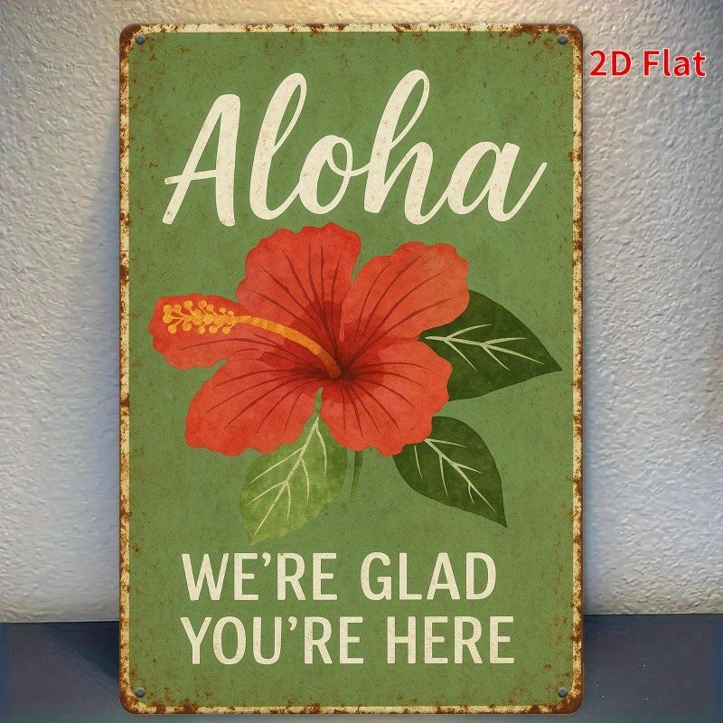 Hawaiian Style Tin Sign - Vibrant Hibiscus Flower Metal Poster for Wall Decor